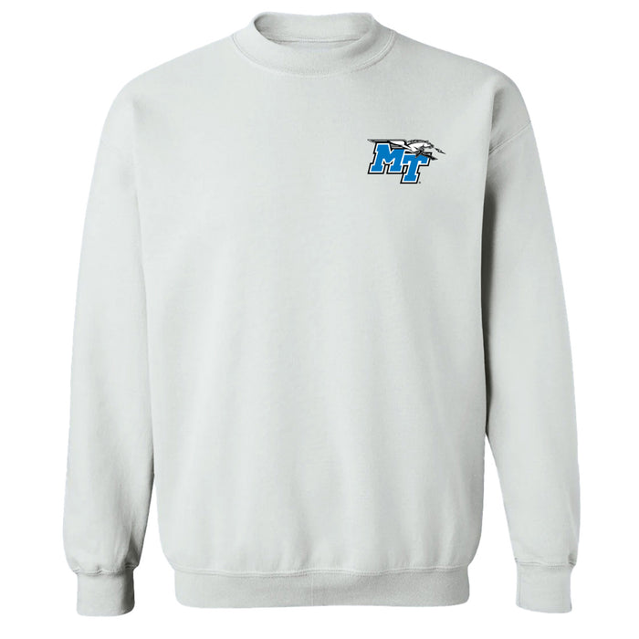 MTSU Blue Raiders Hand Sketched Vive La Fete Impressions Artwork White Crew Neck Sweatshirt for Women