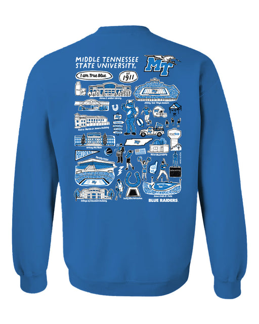 MTSU Blue Raiders Hand Sketched Artwork light Blue Crewneck Sweatshirt for Women - Vive La Fête - Online Apparel Store