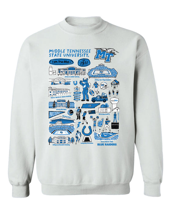 MTSU Blue Raiders Hand Sketched Vive La Fete Impressions White Cotton Crewneck Sweatshirt for Women