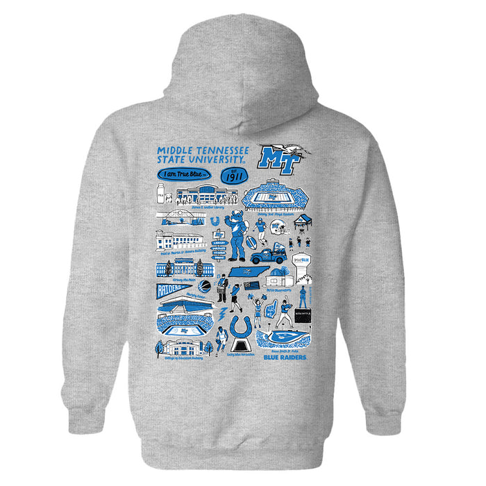 MTSU Blue Raiders Hand Sketched Artwork Cotton Fleece Women Hoodie - Vive La Fête - Online Apparel Store