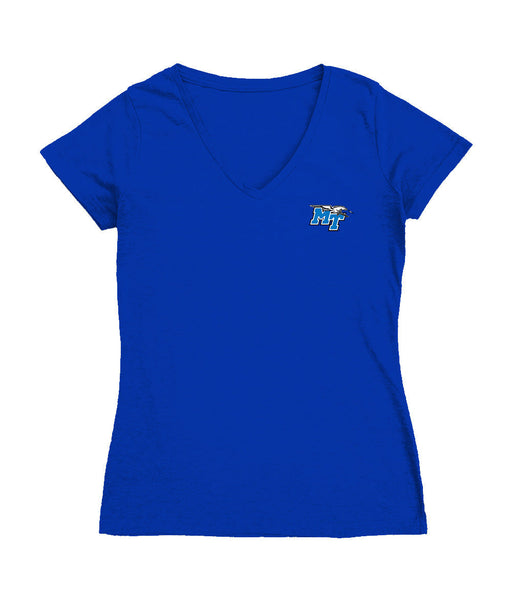 MTSU Blue Raiders Hand Sketched Vive La Fete Impressions Artwork Royal Women Cotton Short Sleeve V-Neck Tshirt