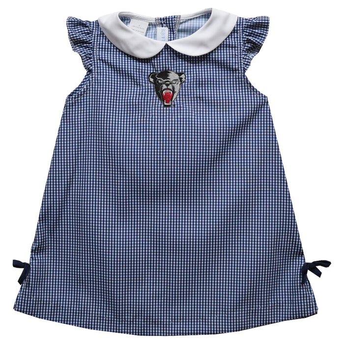Maine Black Bears Embroidered Navy Gingham A Line Dress