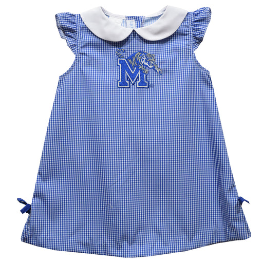 Memphis Tigers Embroidered Royal Gingham A Line Dress