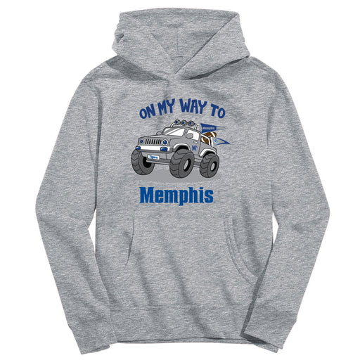Memphis Tigers On My Way Monster Truck Heather Grey Cotton Youth Hoodie