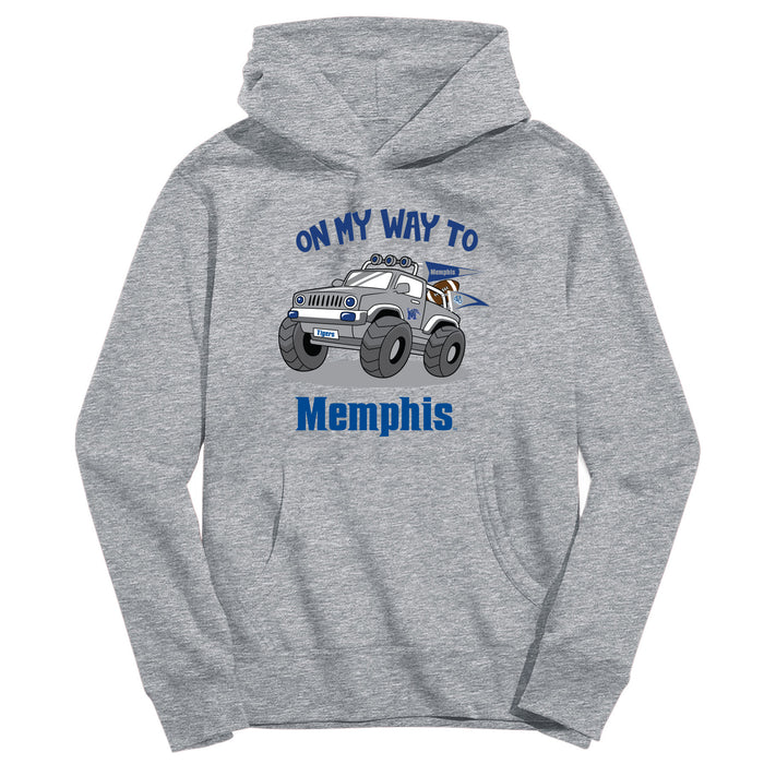 Memphis Tigers On My Way Monster Truck Heather Grey Cotton Youth Hoodie
