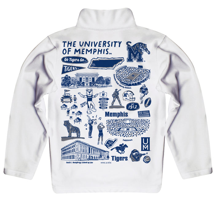 Memphis Tigers Hand Sketched Vive La Fete Impressions Artwork  White Boys Quarter Zip Pullover V1 - Vive La Fête - Online Apparel Store