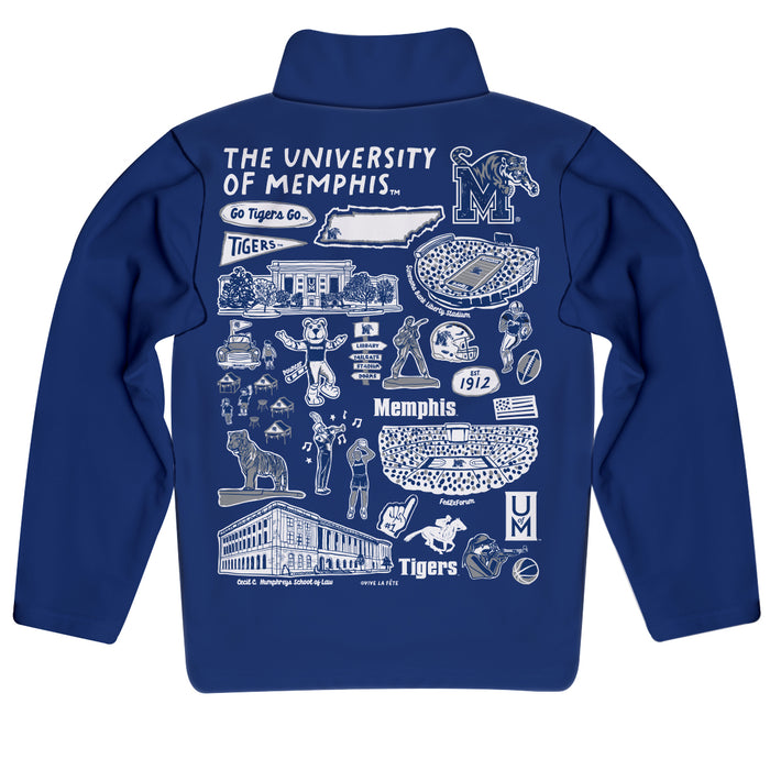 Memphis Tigers Hand Sketched Vive La Fete Impressions Artwork  Blue Boys Quarter Zip Pullover V1 - Vive La Fête - Online Apparel Store