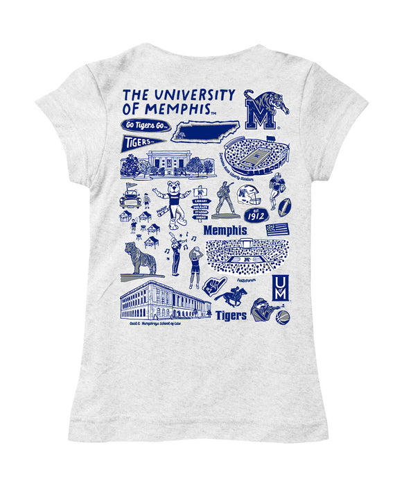 Memphis Tigers Hand Sketched Vive La Fete Impressions Artwork White Girls Cotton Short Sleeve Tee - Vive La Fête - Online Apparel Store