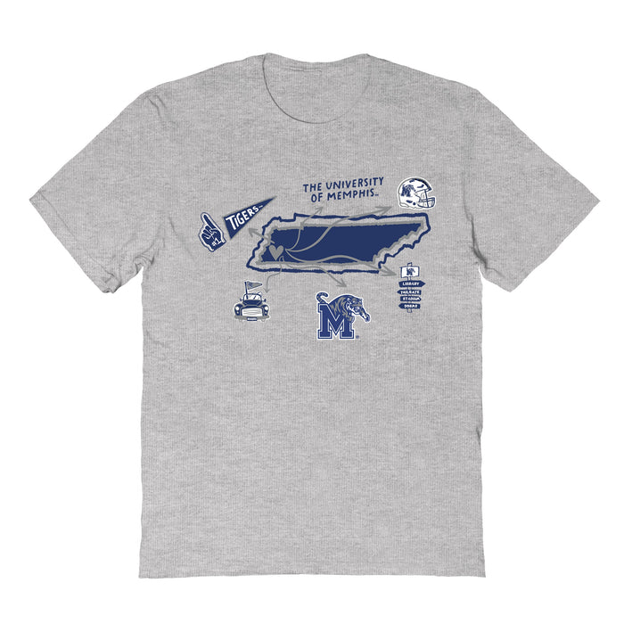 Memphis Tigers Hand Sketched Vive La Fete Impressions Icones Kids Grey T-shirt