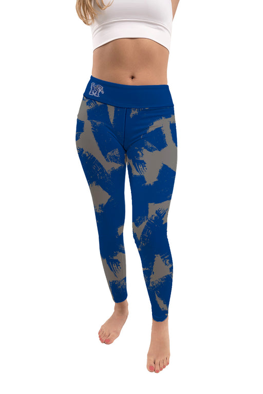 Memphis Tigers Vive La Fete Paint Brush Logo on Waist Women Blue Yoga Leggings