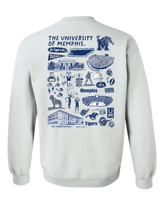 Memphis Tigers Hand Sketched Artwork Navy Crewneck Sweatshirt for Women - Vive La Fête - Online Apparel Store