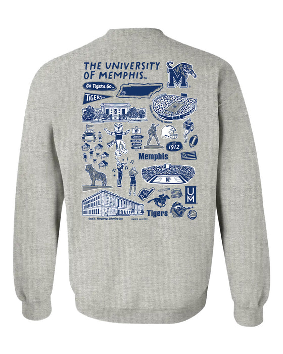 Memphis Tigers Hand Sketched Artwork Navy Crewneck Sweatshirt for Women - Vive La Fête - Online Apparel Store