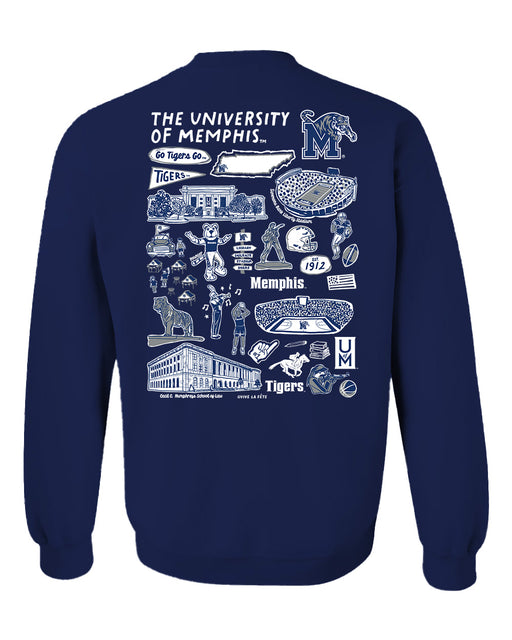 Memphis Tigers Hand Sketched Artwork Navy Crewneck Sweatshirt for Women - Vive La Fête - Online Apparel Store