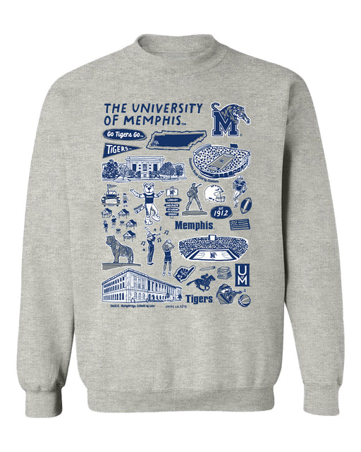 Memphis Tigers Hand Sketched Vive La Fete Impressions Grey Cotton Crewneck Sweatshirt for Women