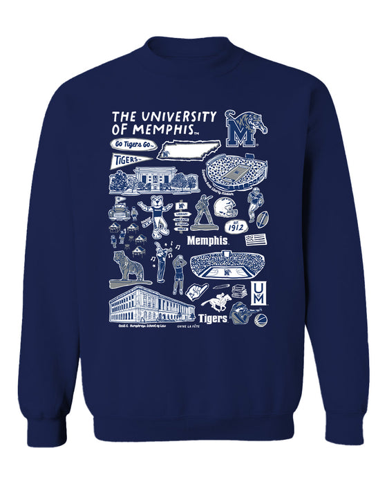 Memphis Tigers Vive La Fete Impressions Navy Cotton Crewneck Sweatshirt for Women