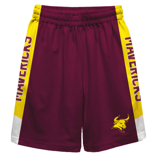 Colorado Mesa Mavericks Vive La Fete Game Day Maroon Stripes Boys Solid Gold Athletic Mesh Short