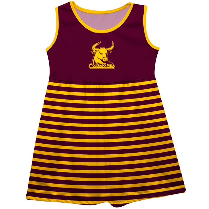Colorado Mesa University Mavericks CMU Vive La Fete Girls Game Day Sleeveless Tank Dress Solid Maroon Logo Stripes on Sk