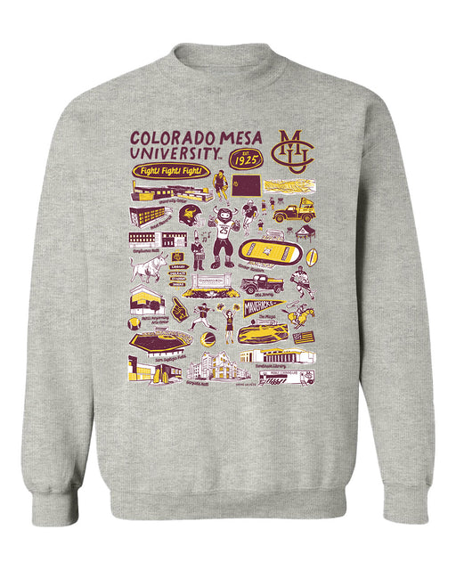 Colorado Mesa CMU Mavericks Hand Sketched Vive La Fete Impressions Grey Cotton Crewneck Sweatshirt for Women