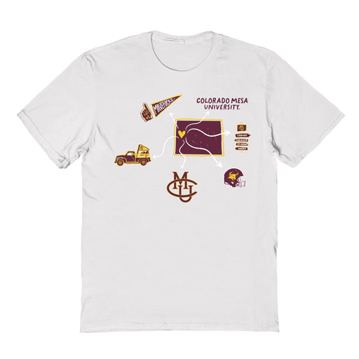 Colorado Mesa CMU Mavericks Hand Sketched Vive La Fete Impressions Icones White T-shirt for Women