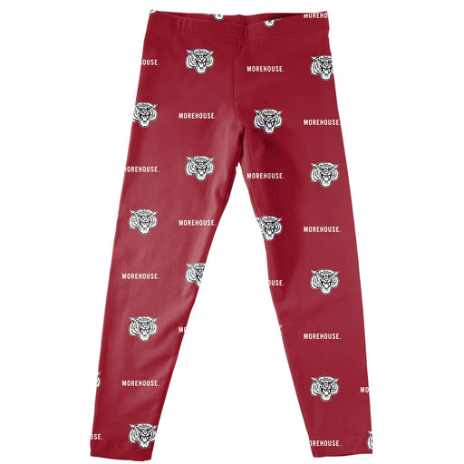 Morehouse College Maroon Tigers Vive La Fete Girls All Over Two Logos Elastic Waist Classic Play Maroon Leggings Tights