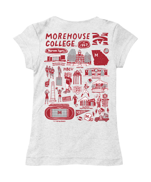 Morehouse College Maroon Tigers Hand Sketched Vive La Fete Impressions Artwork White Girls Cotton Short Sleeve Tee - Vive La Fête - Online Apparel Store