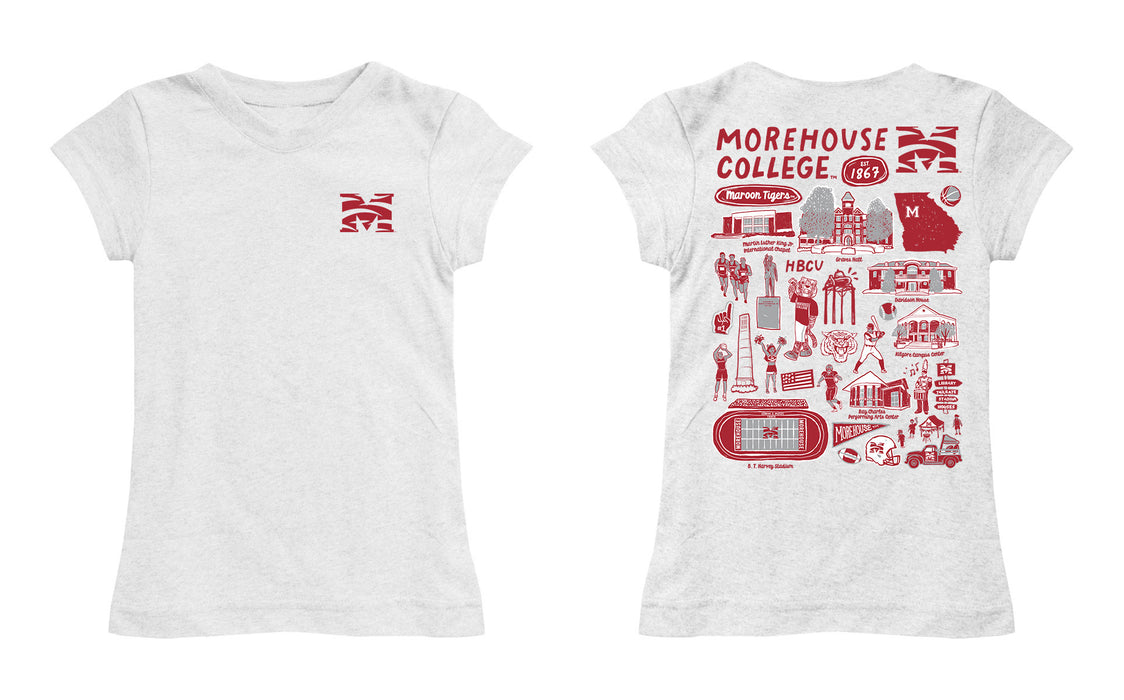 Morehouse College Maroon Tigers Hand Sketched Vive La Fete Impressions Artwork White Girls Cotton Short Sleeve Tee - Vive La Fête - Online Apparel Store