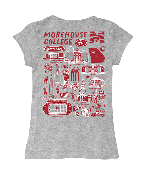 Morehouse College Maroon Tigers Hand Sketched Vive La Fete Impressions Artwork Grey Girls Cotton Short Sleeve Tee - Vive La Fête - Online Apparel Store