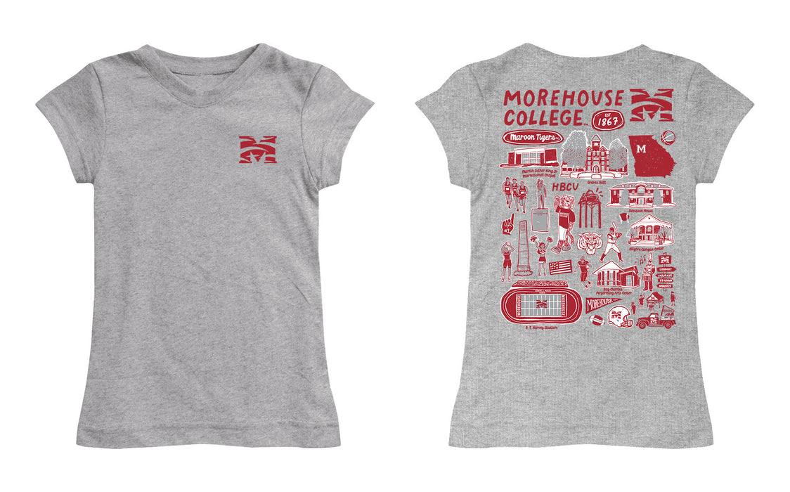 Morehouse College Maroon Tigers Hand Sketched Vive La Fete Impressions Artwork Grey Girls Cotton Short Sleeve Tee - Vive La Fête - Online Apparel Store