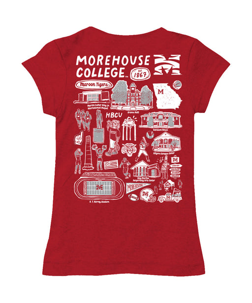 Morehouse College Maroon Tigers Hand Sketched Vive La Fete Impressions Artwork Red Girls Cotton Short Sleeve Tee - Vive La Fête - Online Apparel Store