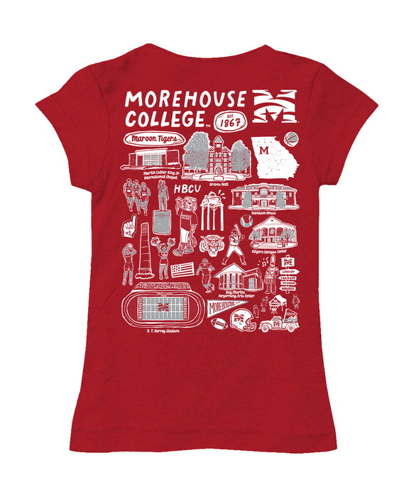 Morehouse College Maroon Tigers Hand Sketched Vive La Fete Impressions Artwork Red Girls Cotton Short Sleeve Tee - Vive La Fête - Online Apparel Store