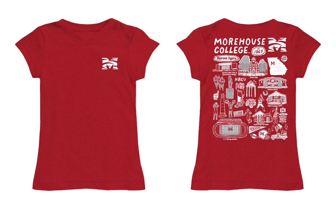 Morehouse College Maroon Tigers Hand Sketched Vive La Fete Impressions Artwork Red Girls Cotton Short Sleeve Tee - Vive La Fête - Online Apparel Store