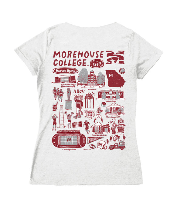Morehouse Maroon Tigers Hand Sketched Vive La Fete Impressions Artwork Red Women Cotton Short Sleeve V-Neck Tshirt