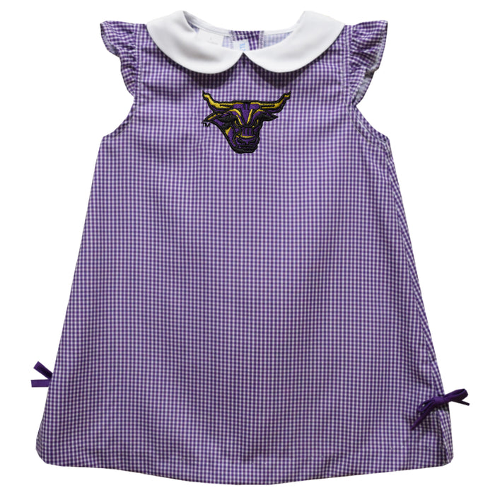 Minnesota State Mavericks Embroidered Purple Gingham  A Line Dress