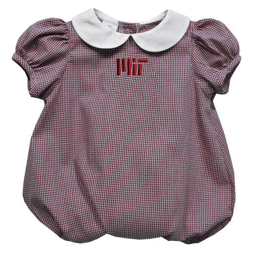 MIT Engineers Embroidered Maroon Gingham Girls Baby Bubble Short Sleeve