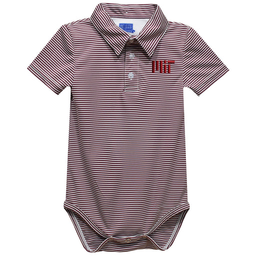 MIT Engineers Embroidered Maroon Stripe Knit Polo Bodysuit