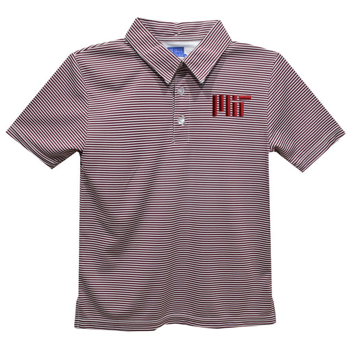 MIT Engineers Embroidered Maroon Stripes Short Sleeve Polo Box Shirt