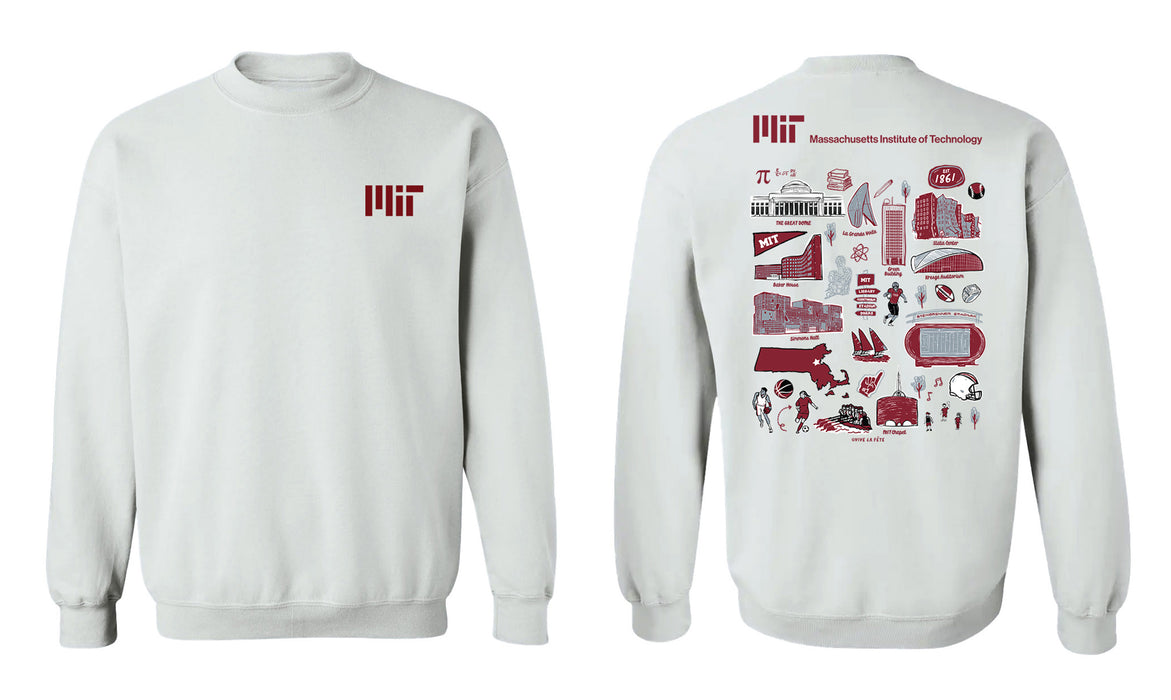 MIT Engineers Hand Sketched Vive La Fete Impressions Artwork Maroon Crew Neck Sweatshirt for Women - Vive La Fête - Online Apparel Store