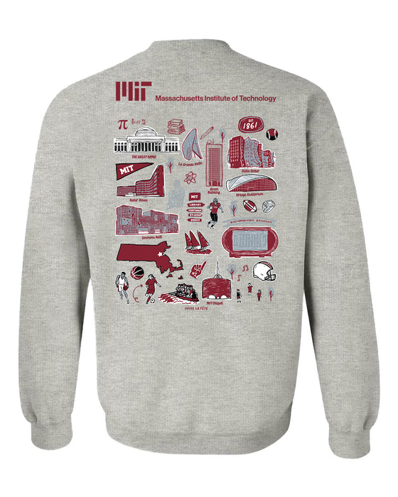 MIT Engineers Hand Sketched Vive La Fete Impressions Artwork Maroon Crew Neck Sweatshirt for Women - Vive La Fête - Online Apparel Store