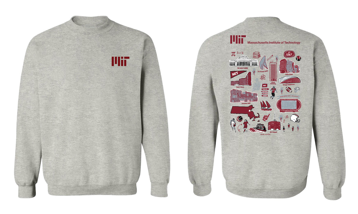 MIT Engineers Hand Sketched Vive La Fete Impressions Artwork Maroon Crew Neck Sweatshirt for Women - Vive La Fête - Online Apparel Store