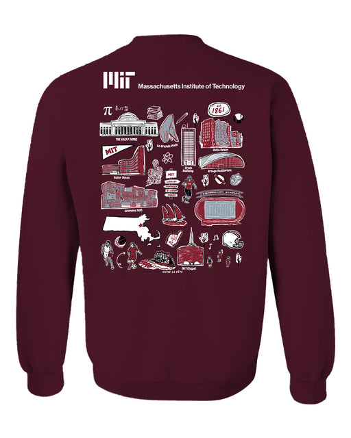 MIT Engineers Hand Sketched Vive La Fete Impressions Artwork Maroon Crew Neck Sweatshirt for Women - Vive La Fête - Online Apparel Store