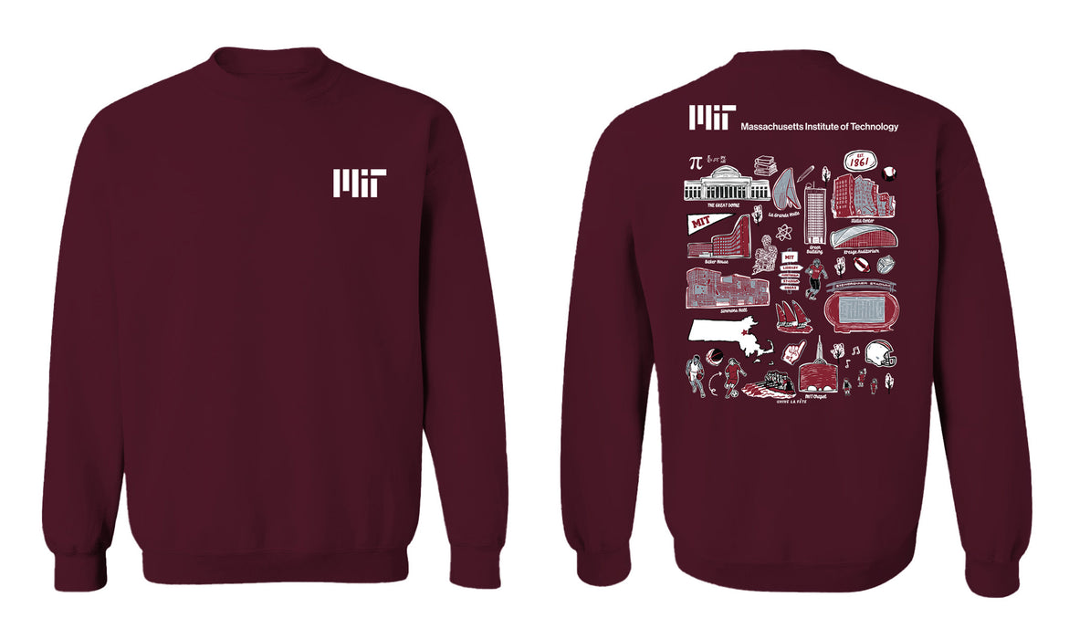 MIT Engineers Hand Sketched Vive La Fete Impressions Artwork Maroon Crew Neck Sweatshirt for Women - Vive La Fête - Online Apparel Store