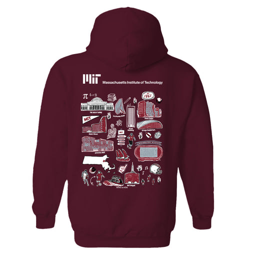 MIT Engineers Hand Sketched Vive La Fete Impressions Artwork Maroon Cotton Fleece Long Sleeve Hoodie - Vive La Fête - Online Apparel Store