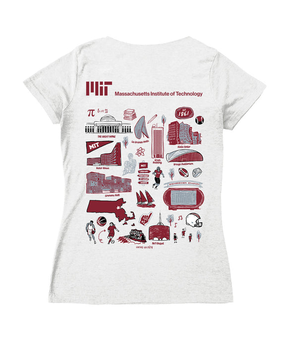 MIT Engineers Hand Sketched Vive La Fete Impressions Artwork Maroon Women Cotton Short Sleeve V-Neck Tshirt