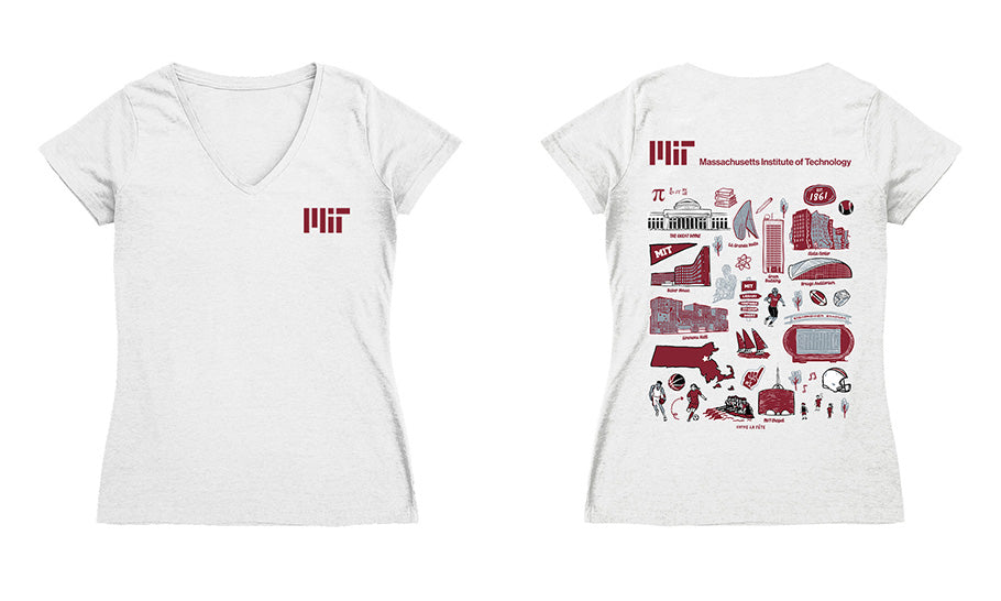 MIT Engineers Hand Sketched Vive La Fete Impressions Artwork Maroon Women Cotton Short Sleeve V-Neck Tshirt