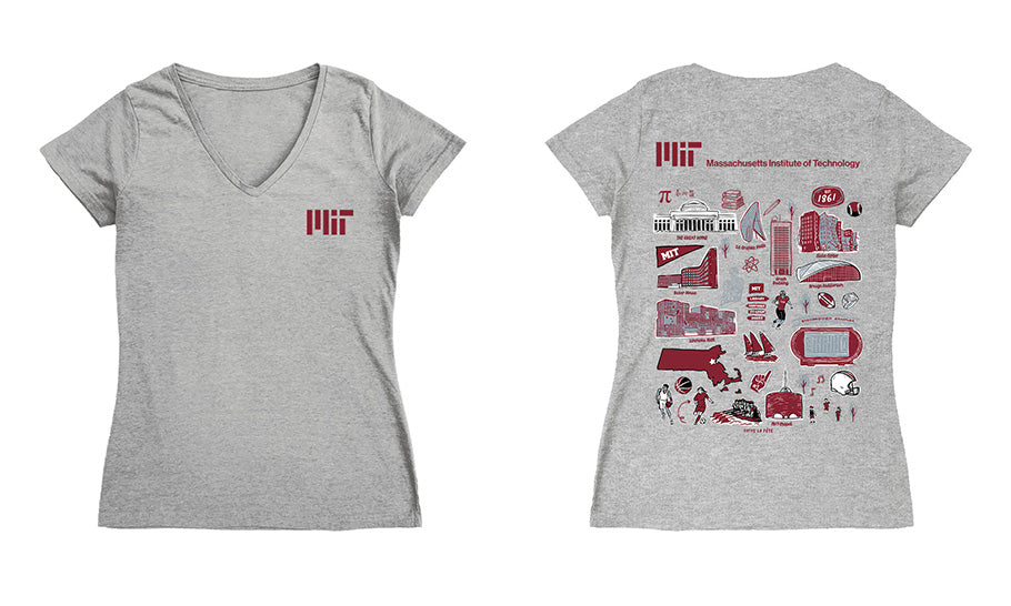 MIT Engineers Hand Sketched Vive La Fete Impressions Artwork Maroon Women Cotton Short Sleeve V-Neck Tshirt