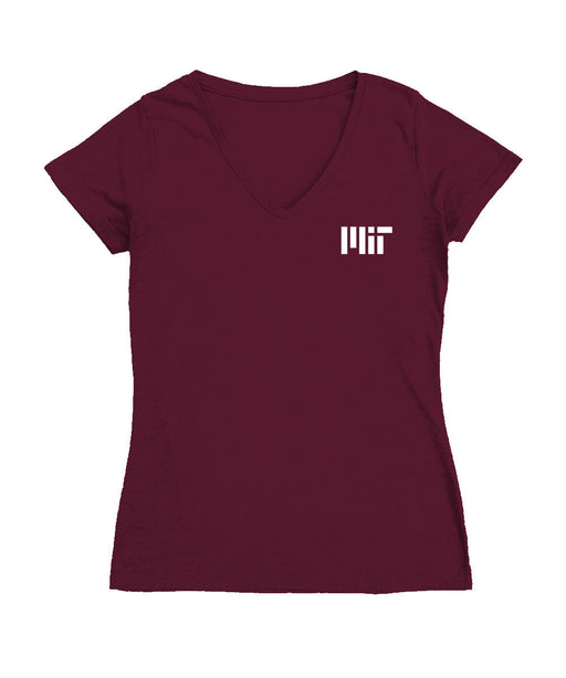 MIT Engineers Hand Sketched Vive La Fete Impressions Artwork Maroon Women Cotton Short Sleeve V-Neck Tshirt