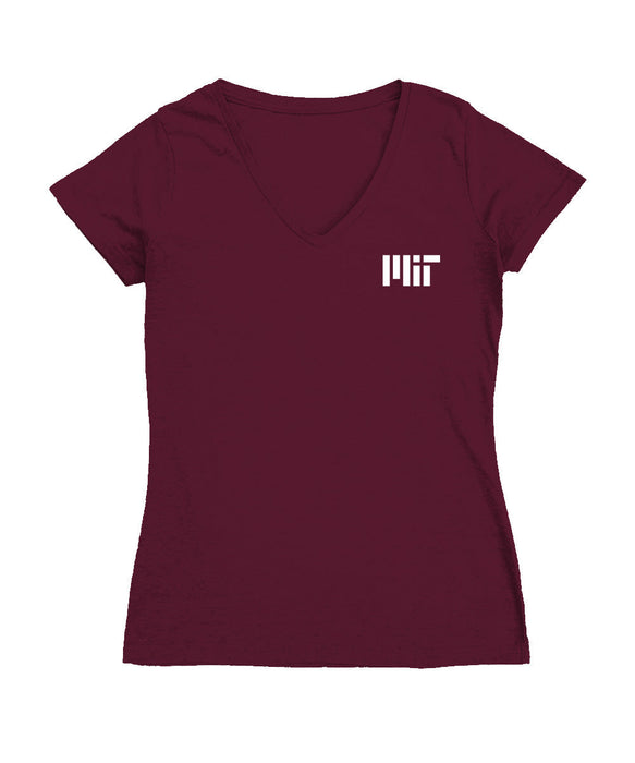 MIT Engineers Hand Sketched Vive La Fete Impressions Artwork Maroon Women Cotton Short Sleeve V-Neck Tshirt