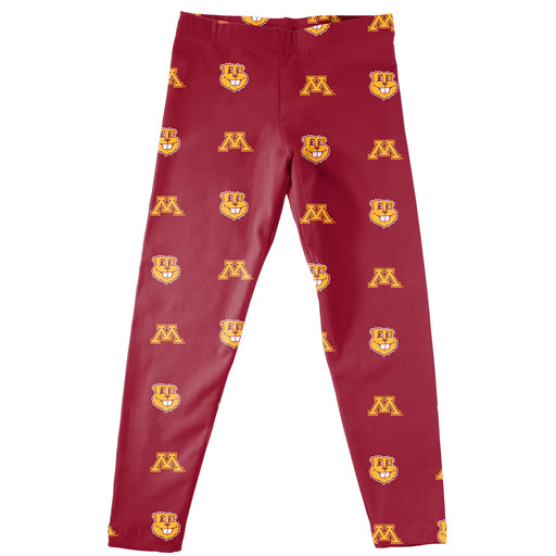 Minnesota Golden Gophers Vive La Fete Girls Game Day All Over Two Logos Elastic Waist Classic Play Maroon Leggings Tight