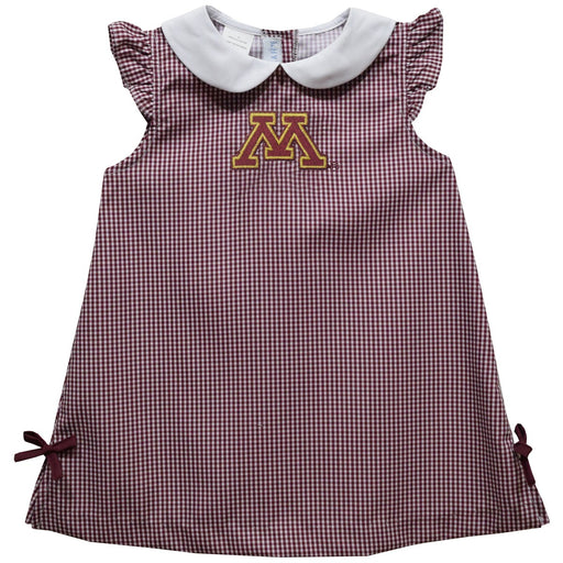 Minnesota Golden Gophers Embroidered Maroon Gingham A Line Dress