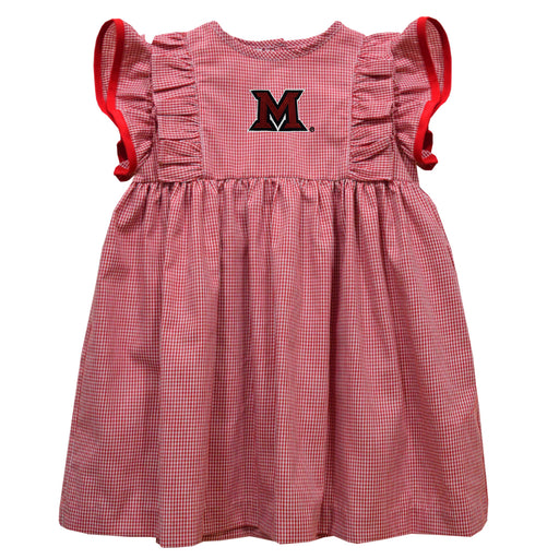 Miami Ohio RedHawks Embroidered Cardinal Red Gingham Ruffle Dress